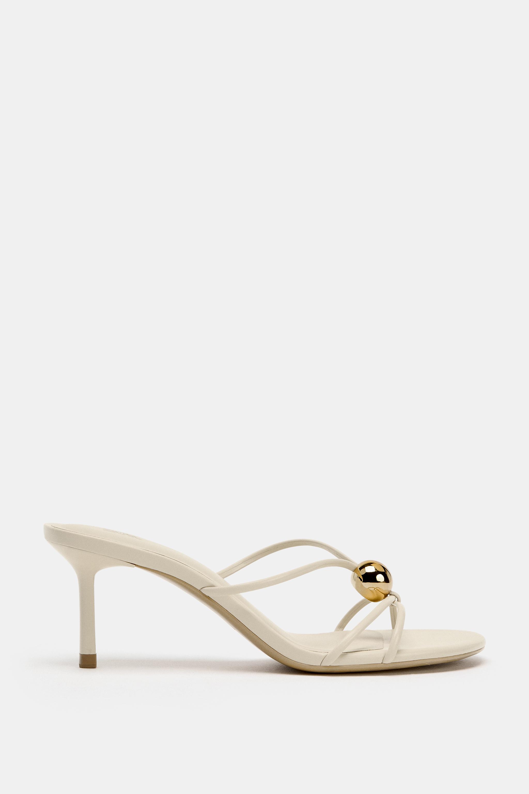METALLIC APPLIQUE HEELED SANDALS